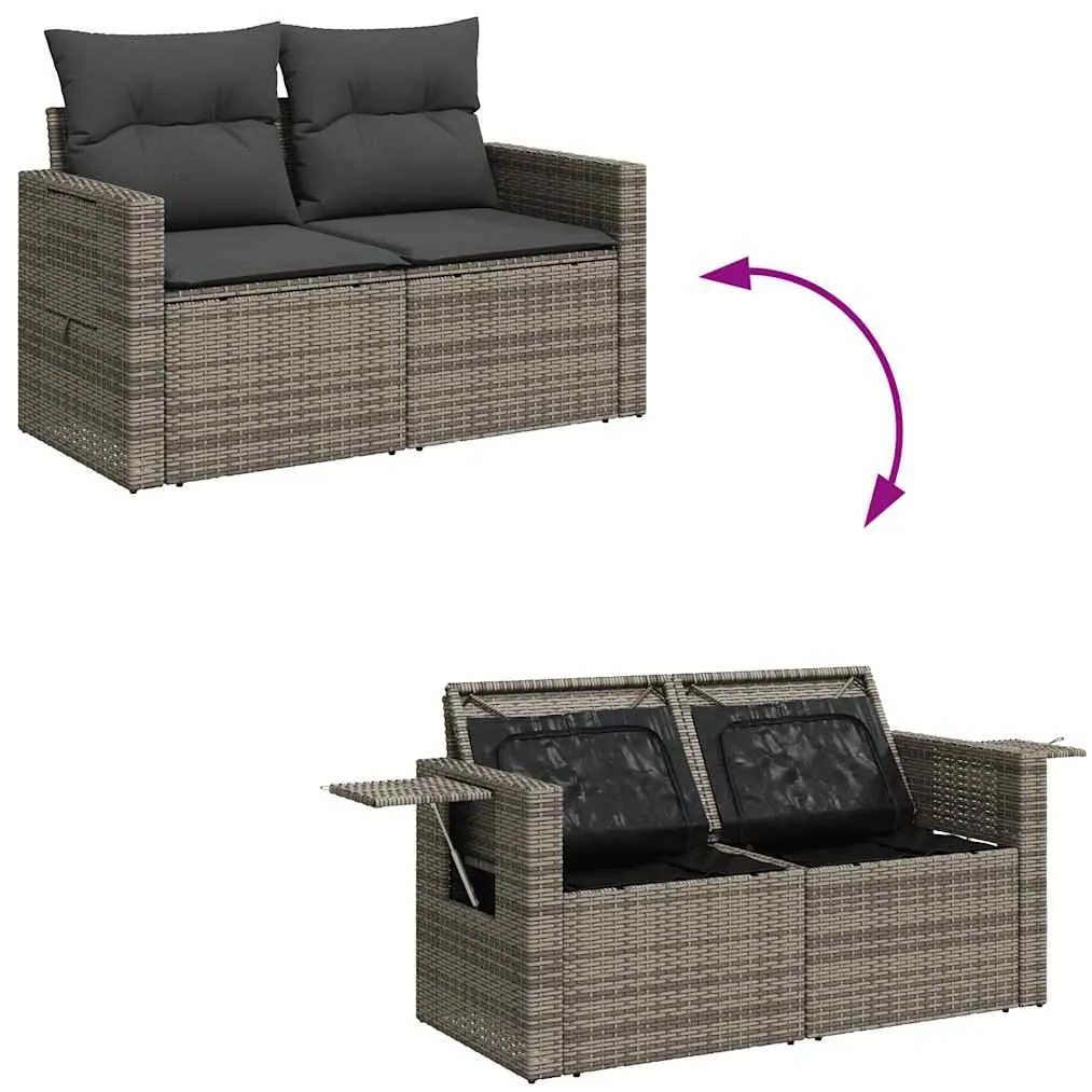 vidaXL Σαλόνι Κήπου Σετ 9 Τεμαχίων Γκρι Συνθετικό Ρατάν με Μαξιλάρια