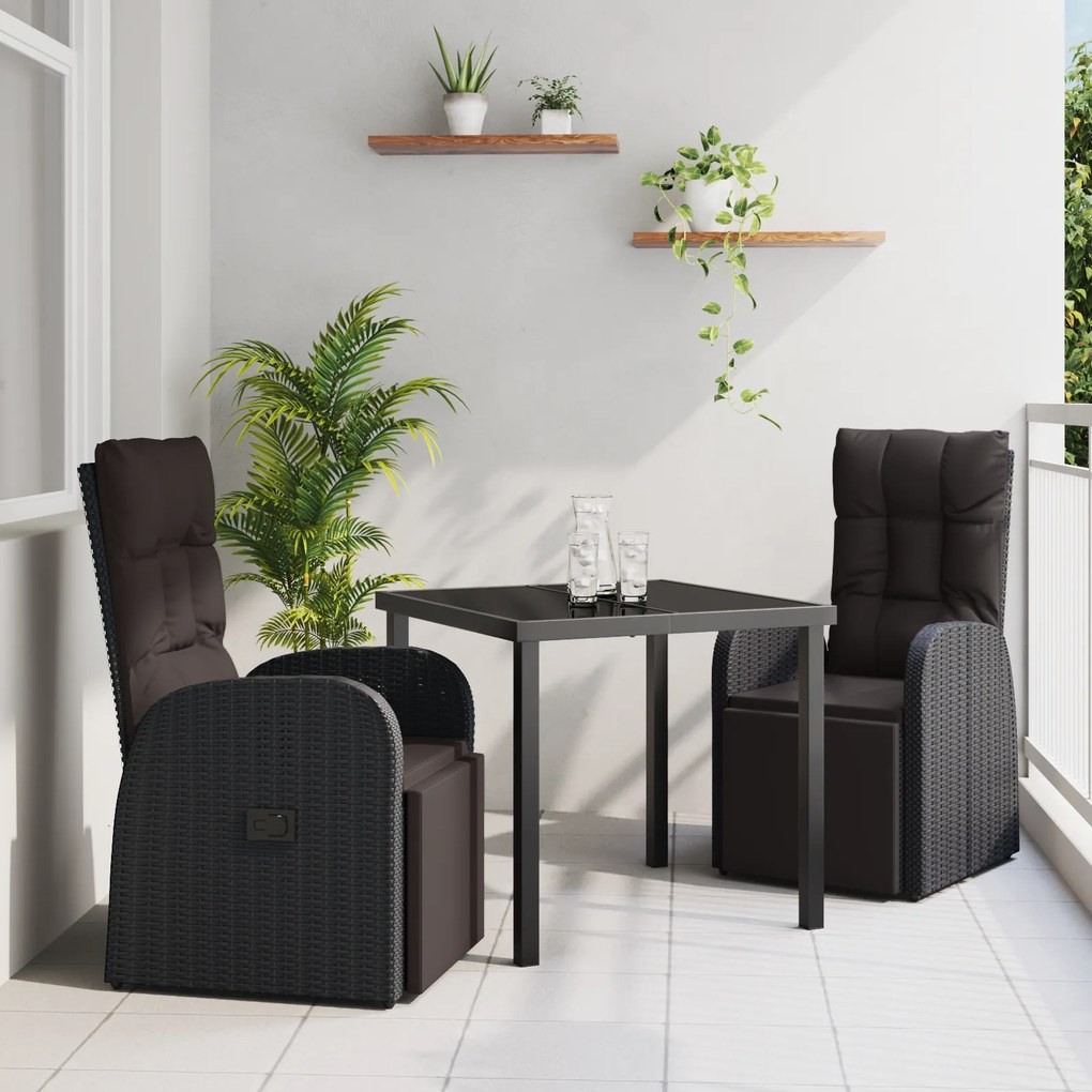 vidaXL Καρέκλες Κήπου με Ανάκλιση 3 pcs Μαύρο 80 x 80 x 73 εκ