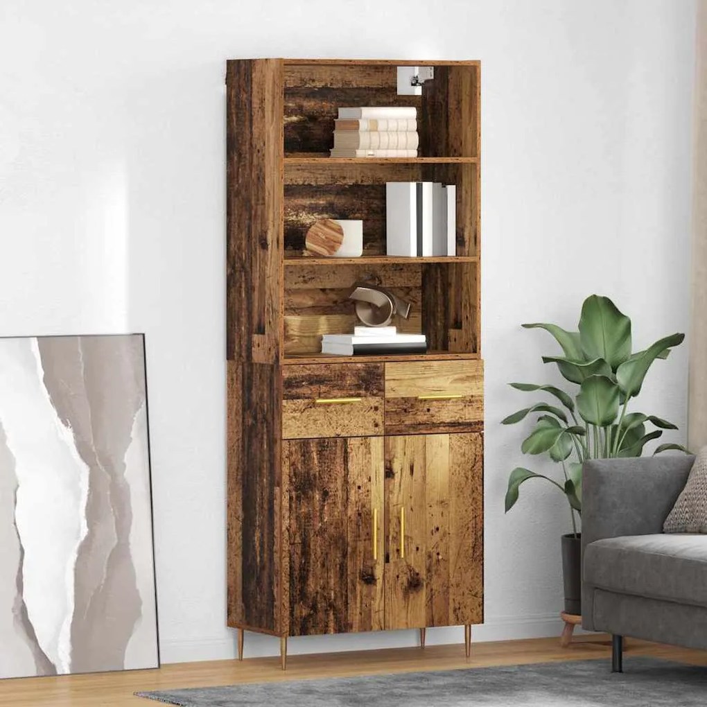 vidaXL Highboard Παλιό ξύλο 69,5 x 34 x 180 εκ. Επεξεργασμένο ξύλο