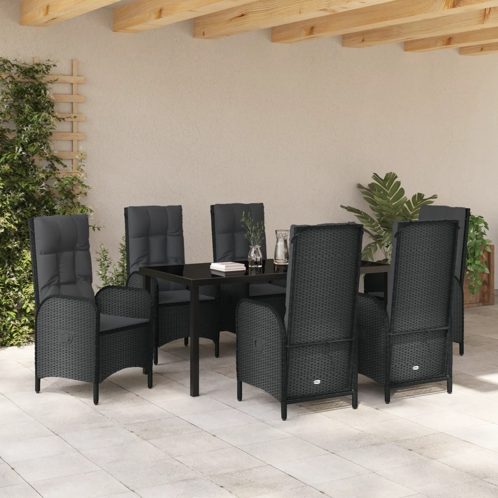 vidaXL Σετ κήπου 7 τεμαχίων , μαύρο πολυ rattan.
