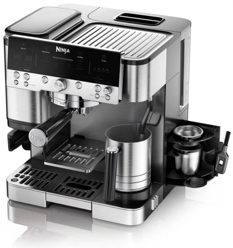 Ninja Luxe Café Premier ES601 3σε1, 1650W, 15 bar, 2 λίτρα, Barista Assist, texturirane χωρίς επαφή, 4 λειτουργίες, 3 ρυθμίσεις θερμοκρασίας, Inox/μαύρο.