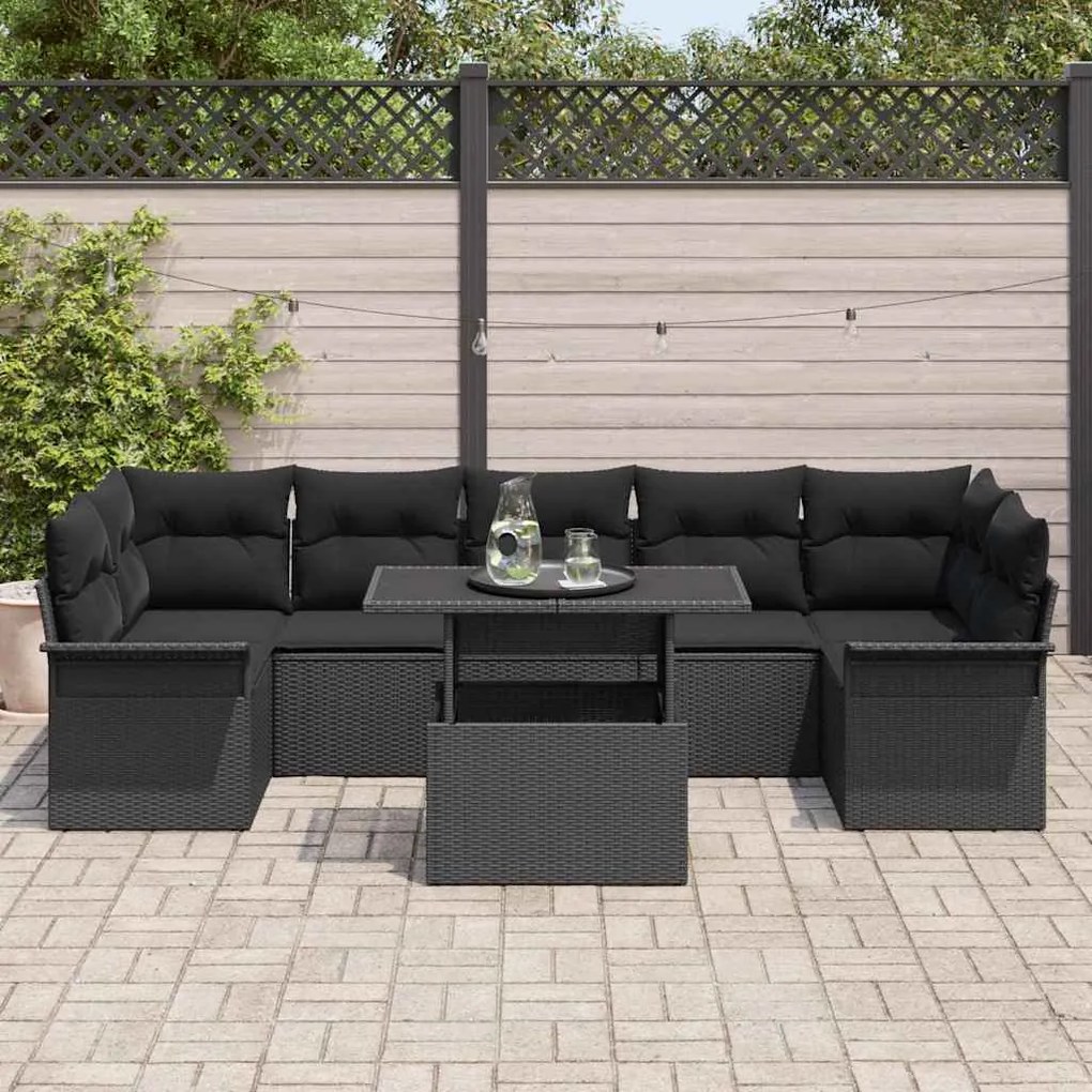 vidaXL Σετ Καναπέ Κήπου με μαξιλάρι 8 pcs Μαύρο Πολυ ράταν