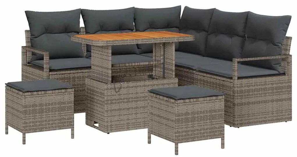 vidaXL Σετ Καναπέ Κήπου με μαξιλάρι 8 pcs Γκρι Πολυ ράταν
