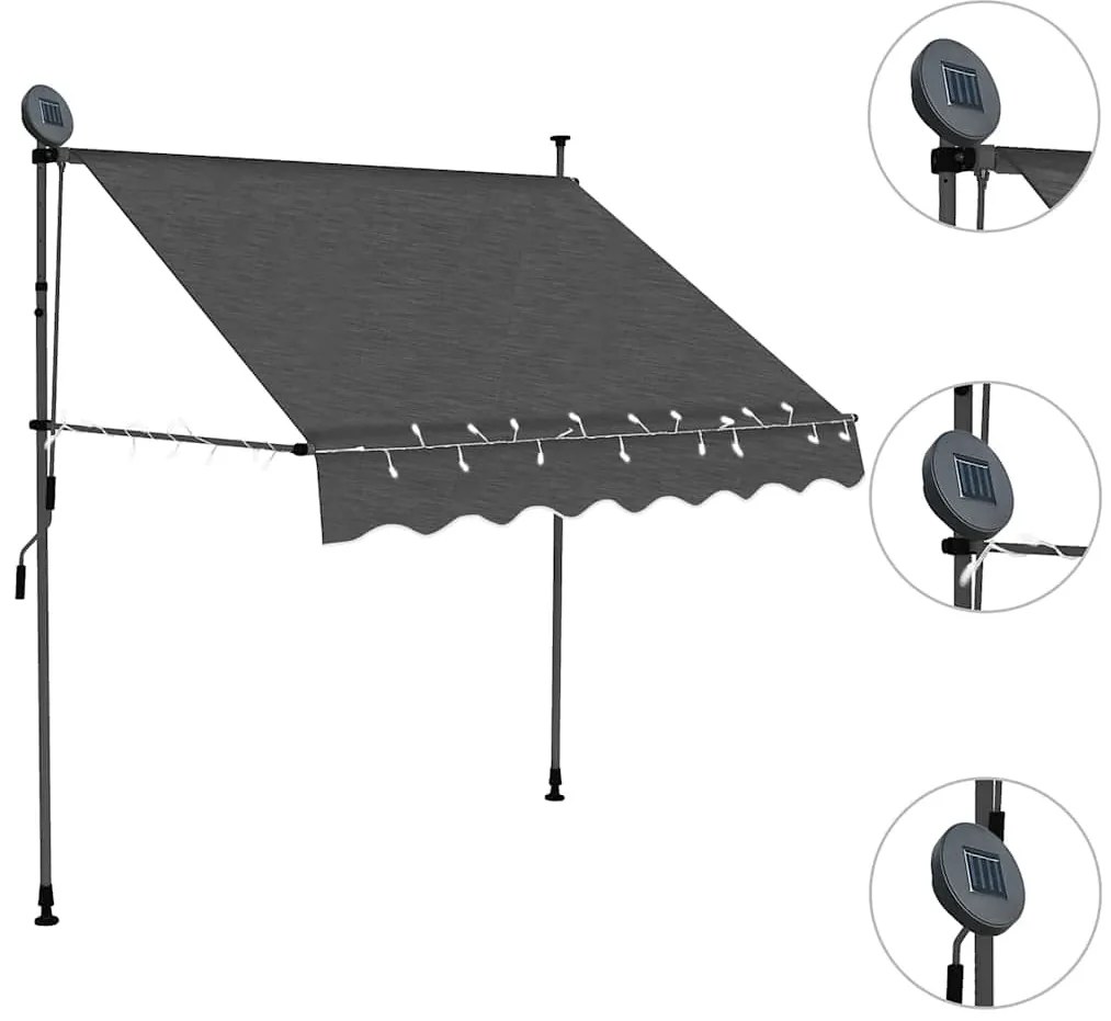 vidaXL Τέντα Συρόμενη Χειροκίνητη με LED Ανθρακί 200 εκ.