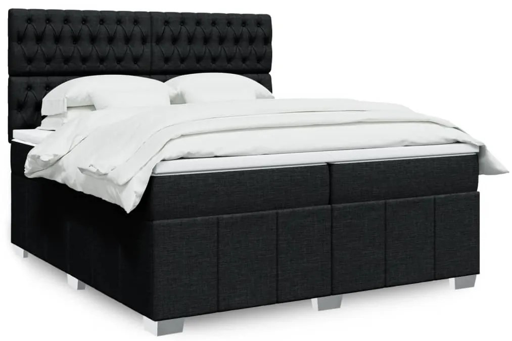 vidaXL Κρεβάτι Boxspring με Στρώμα Μαύρο 200x200 εκ. Υφασμάτινο