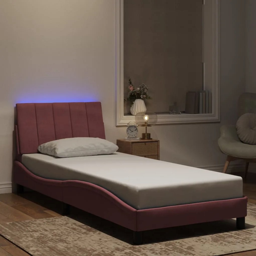 vidaXL Πλαίσιο Κρεβατιού με LED Ροζ 80x200 εκ. Βελούδινο