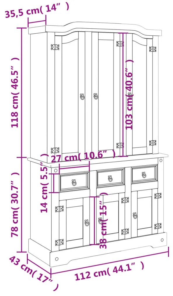 ΒΙΤΡΙΝΑ CORONA ΛΕΥΚΗ 112 X 43 X 196 ΕΚ. ΑΠΟ ΜΑΣΙΦ ΞΥΛΟ ΠΕΥΚΟΥ 355086