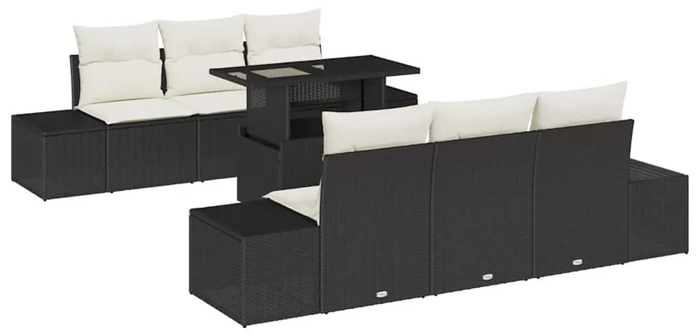 vidaXL Σετ Καναπέ Κήπου με μαξιλάρι 7 pcs Μαύρο και Κρέμα