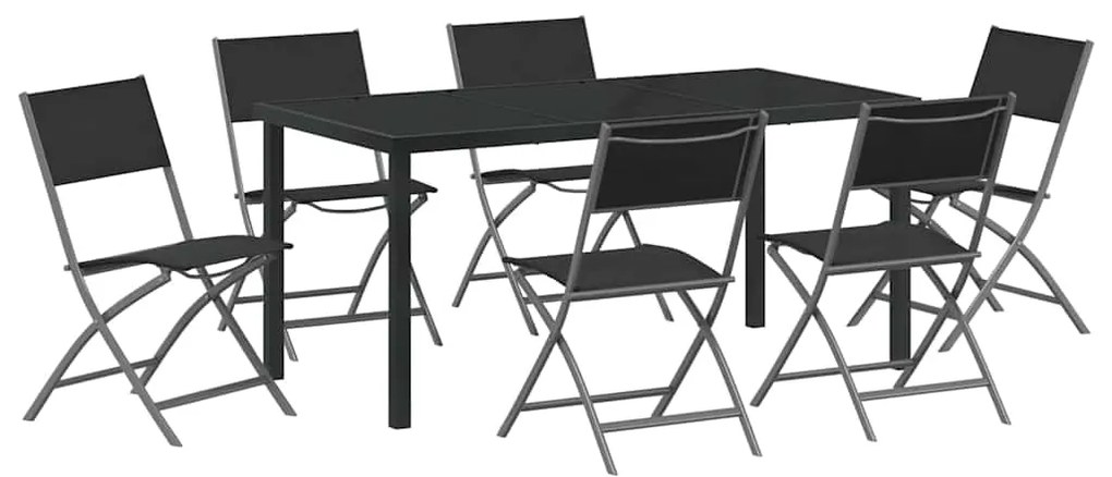 vidaXL Σέτ φαγητού για κήπο 7 pcs Μαύρο Textilene και ατσάλι