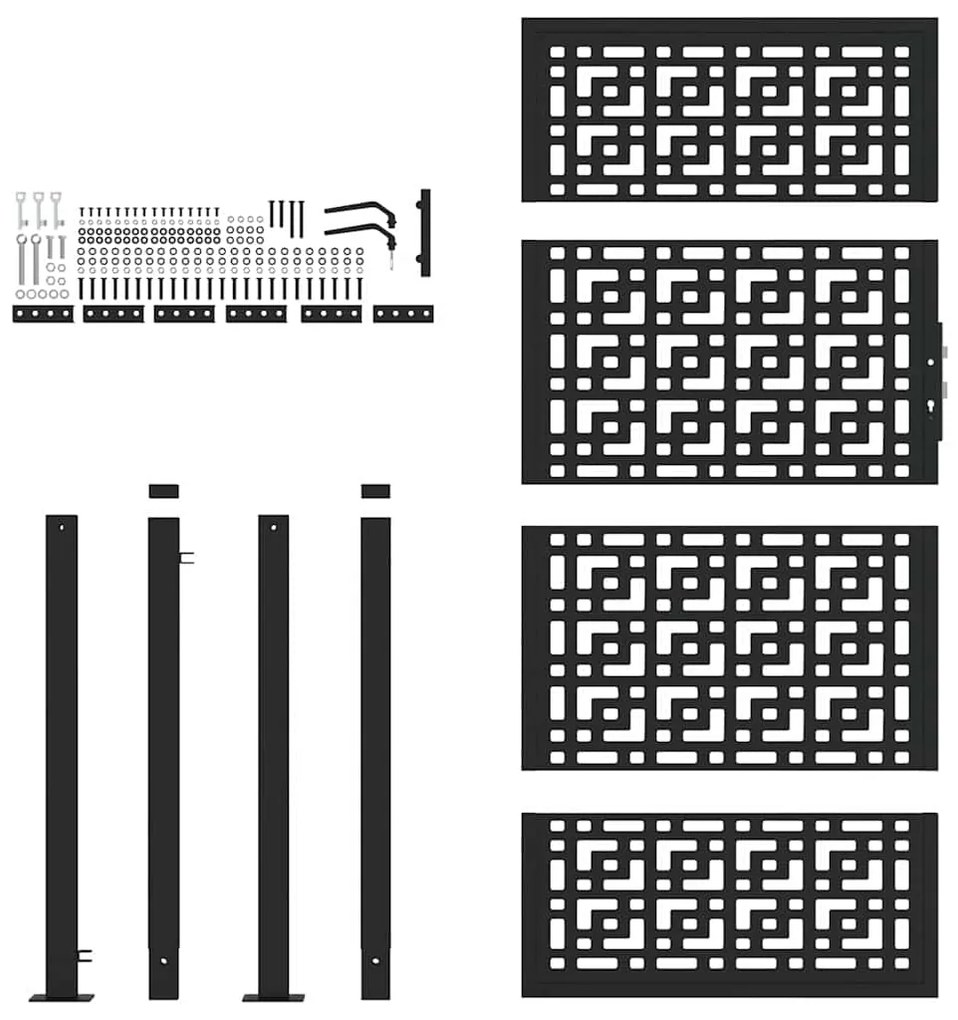 Πύλη κήπου Μαύρη 105x180 cm Ατσάλινος σταυρός σχεδιασμού - Μαύρο