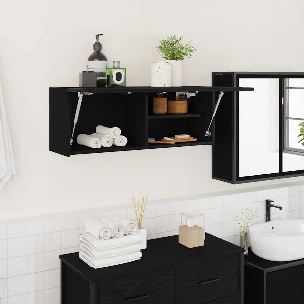vidaXL ντουλάπι τοίχου μπάνιου μαύρο 80x25x30 cm κατασκευασμένο ξύλο
