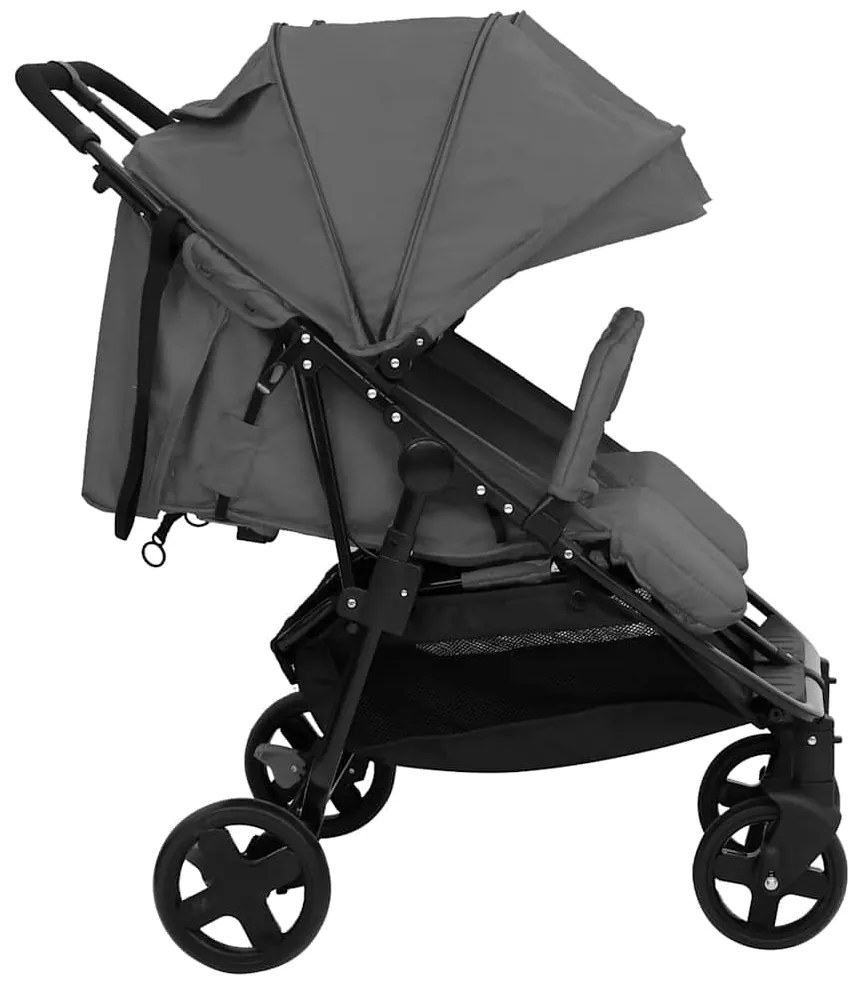 vidaXL Καρότσι Διδύμων Σκούρο Γκρι / Μαύρο Ατσάλινο