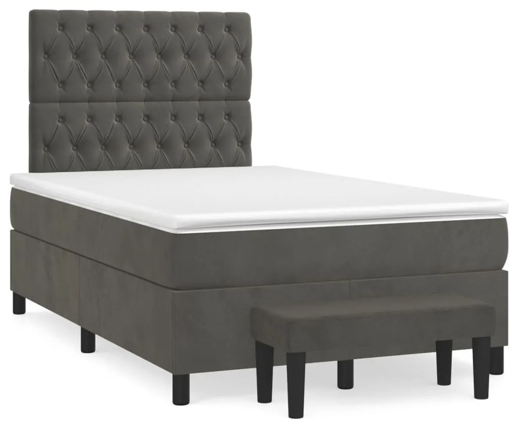 vidaXL Κρεβάτι Boxspring με Στρώμα Σκούρο Γκρι 120x200 εκ. Βελούδινο