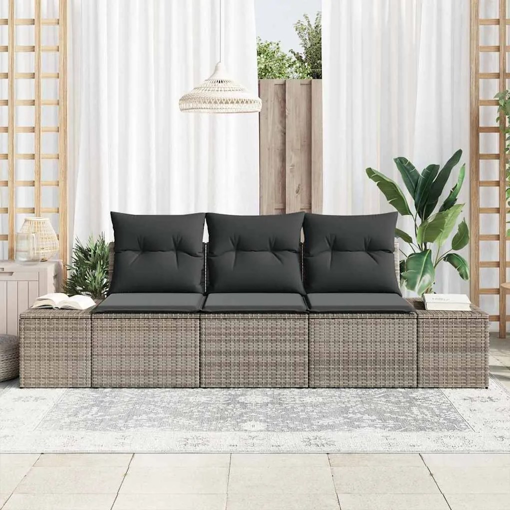 vidaXL Σετ Καναπέ Κήπου 3 pcs Γκρι Πολυ rattan, βαμμένο ατσάλι
