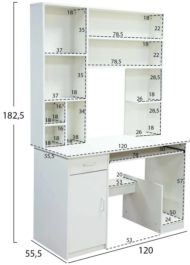 ΓΡΑΦΕΙΟ ΜΕ ΒΙΒΛΙΟΘΗΚΗ-ΡΑΦΙΕΡΑ STATUS ΛΕΥΚΟ HM2032.03 120x55,5x182,5 εκ.