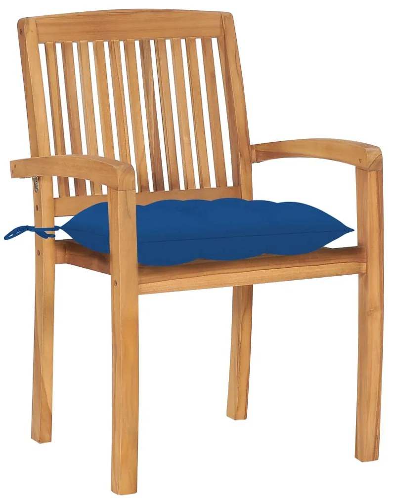 vidaXL Καρέκλες Κήπου Στοιβαζόμενες 6 τεμ. Μασίφ Ξύλο Teak &amp; Μαξιλάρια