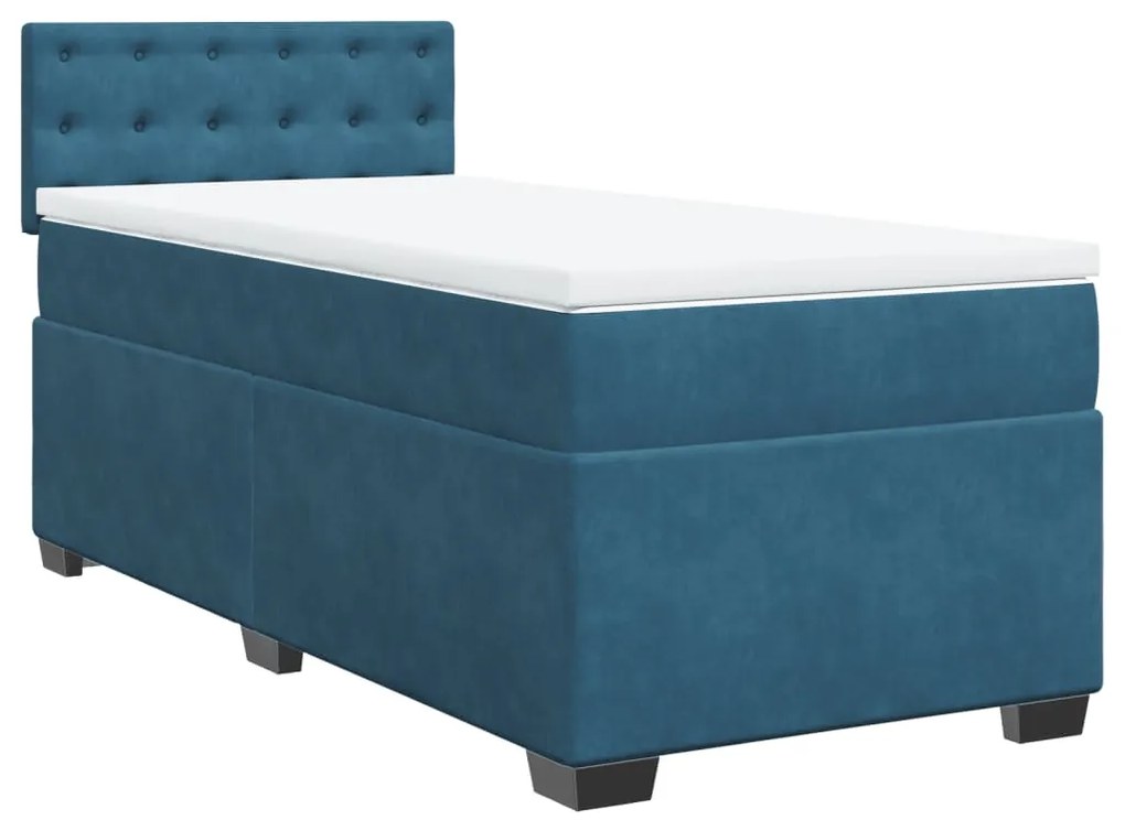 vidaXL Κρεβάτι Boxspring με Στρώμα Μπλε 90x200 εκ. Βελούδινο