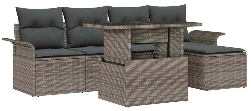 vidaXL Σετ Καναπέ Κήπου με μαξιλάρι 6 pcs Γκρι Πολυ ράταν