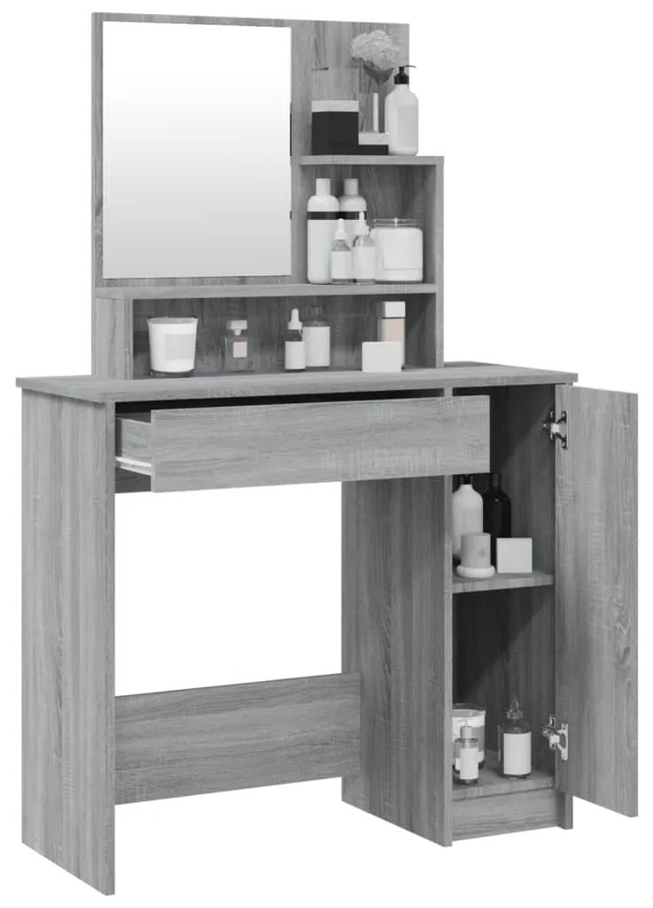 vidaXL Μπουντουάρ με Καθρέφτη Γκρι Sonoma 86,5x35x136 εκ.