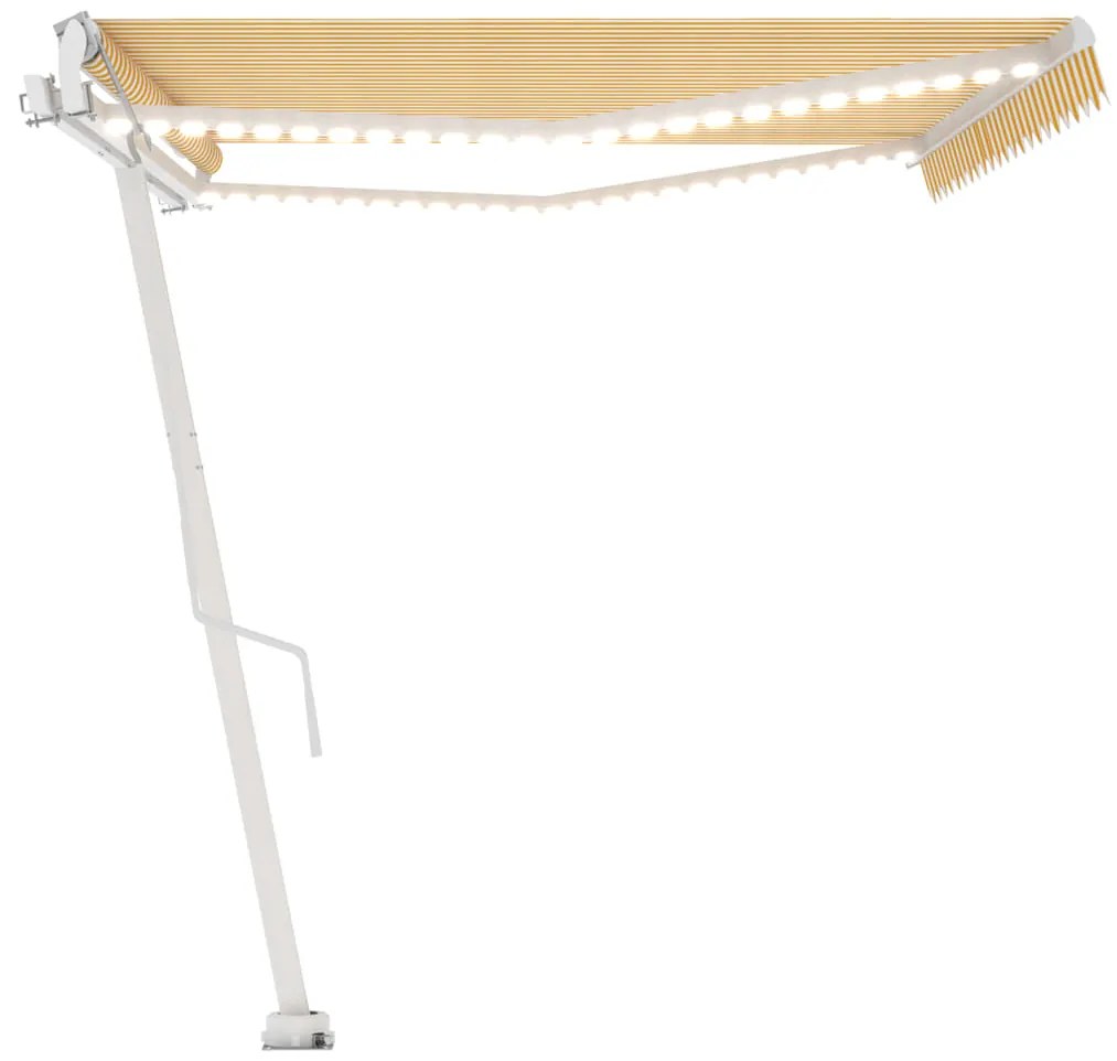 vidaXL Τέντα Αυτόματη με LED &amp; Αισθ. Ανέμου Κίτρινο/Λευκό 500x300 εκ.