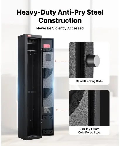 VEVOR Gun Safe, Heavy Duty Cold-Rolled Steel Fireproof Rifle Cabinet with Digital Keypad &amp; Key, Large Long Gun Cabinet with Magazine and LED Lighting, Adjustable Racks for Rifles, Pistols, Shotgun
