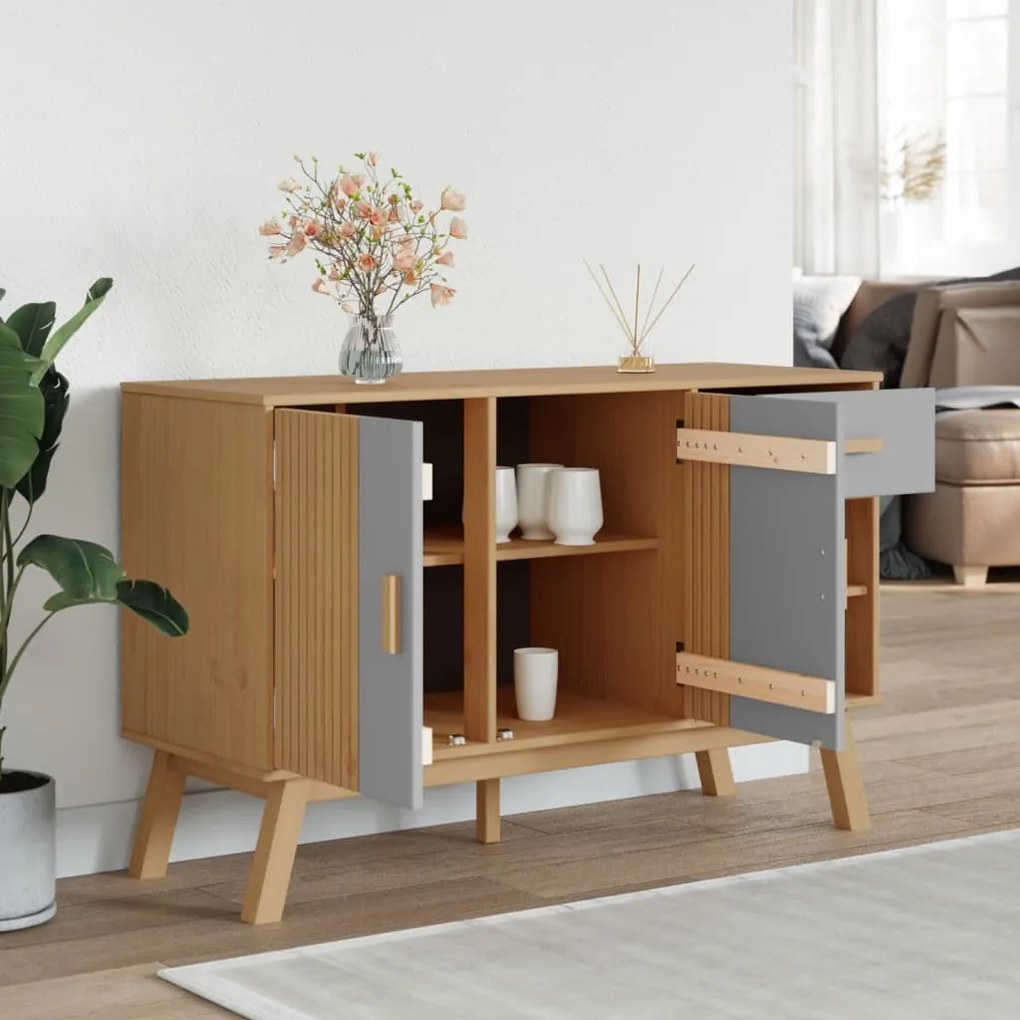 vidaXL Μπουφές OLDEN Γκρι &amp; Καφέ 114x43x73,5 εκ. από Μασίφ Ξύλο Πεύκου