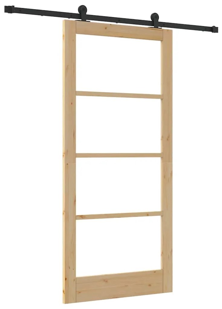 vidaXL Συρόμενη Πόρτα Χειροκίνητος Καφέ 93 x 202 cm Ξύλο και μέταλλο