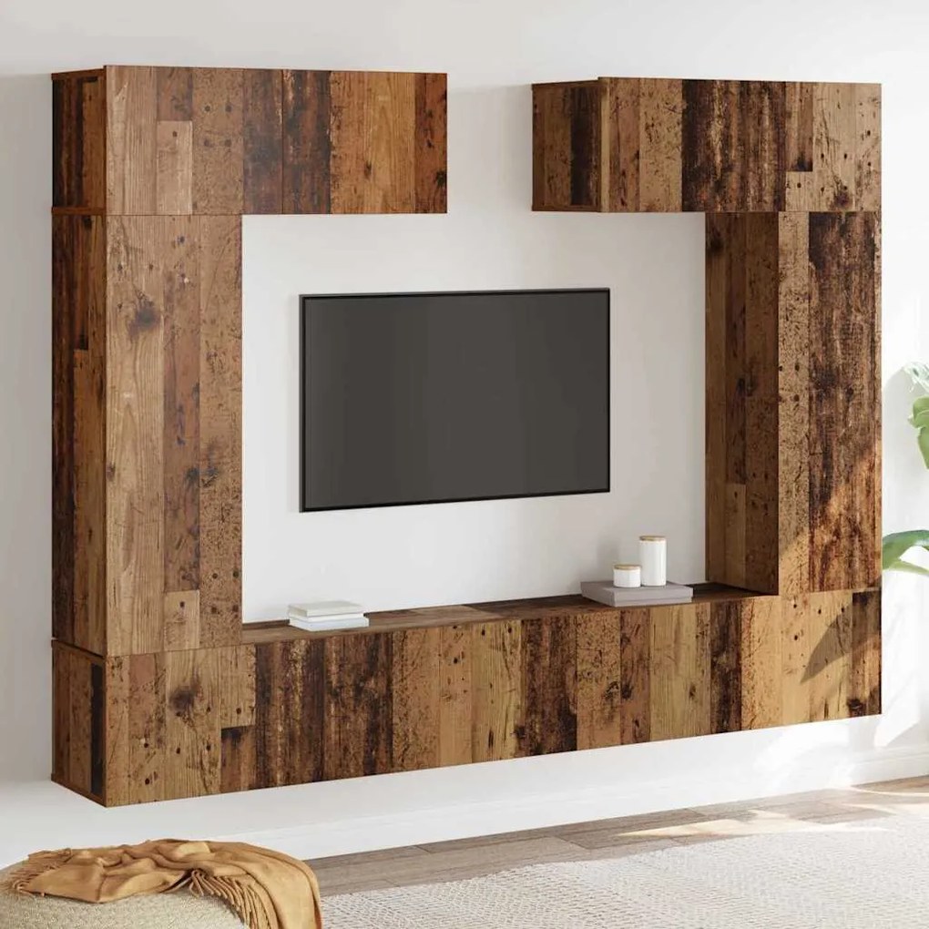 vidaXL Σετ Ντουλαπιών Τηλεόρασης 6 pcs Παλαιό ξύλο 200 x 30 x 150 εκ