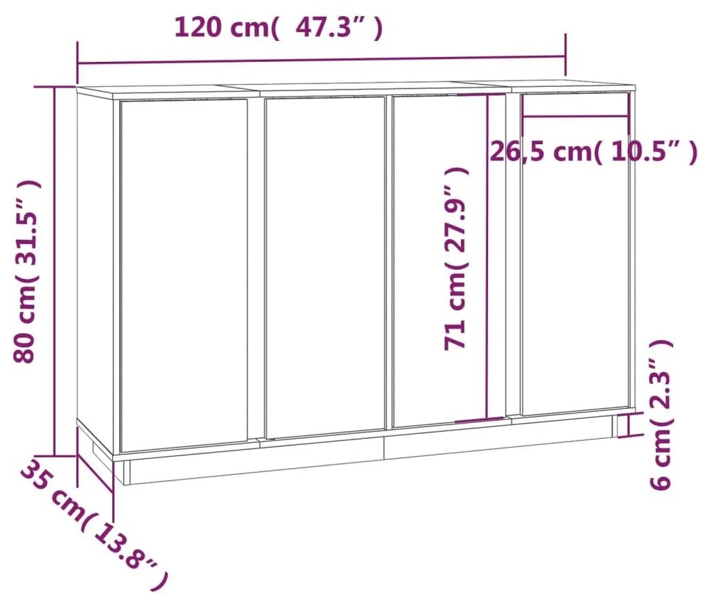 Μπουφές Λευκός 120 x 35 x 80 εκ. από Μασίφ Ξύλο Πεύκου - Λευκό