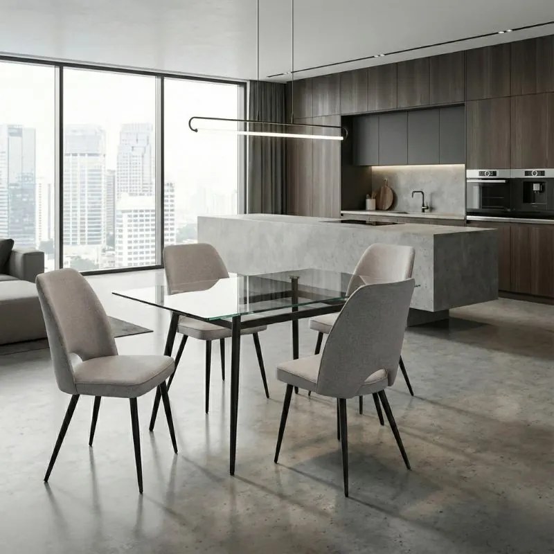 Καρέκλα τραπεζαρίας Christy Megapap ανοιχτό μπεζ ύφασμα - μεταλλικό μαύρο πόδι 47x59x90εκ.