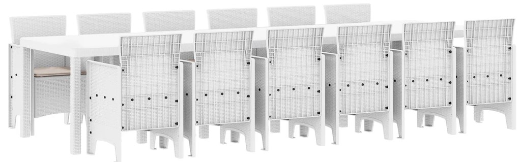 vidaXL Σετ Τραπεζαρίας Κήπου 13 pcs Λευκό Μεγάλο Πλαστικό & Ψάθα