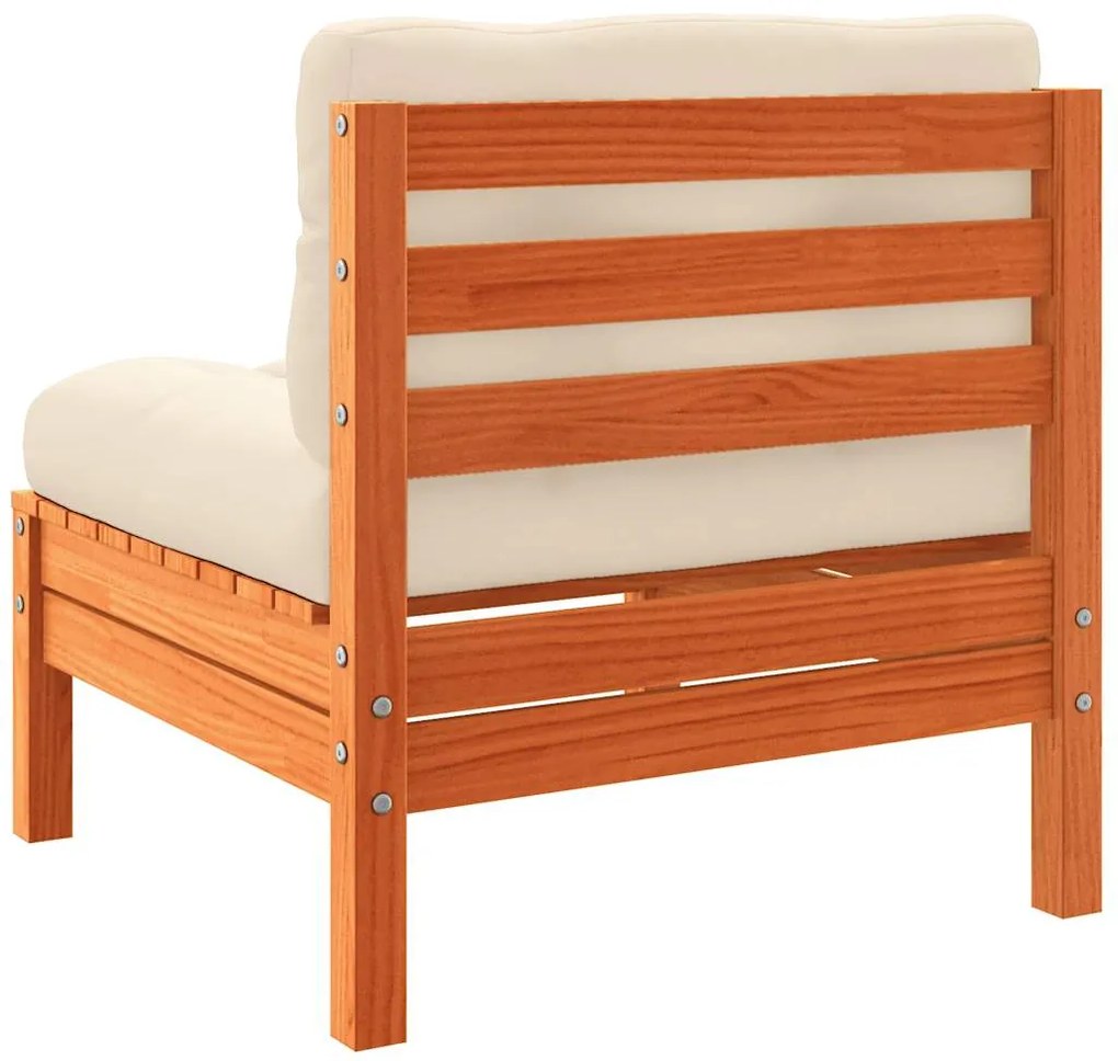 vidaXL Καναπές Κήπου Χωρίς Μπράτσα Καφέ Κεριού Μασίφ Πεύκο +Μαξιλάρια