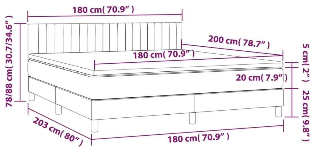 Κρεβάτι Boxspring με Στρώμα &amp; LED Taupe 180x200 εκ. Υφασμάτινο - Μπεζ-Γκρι