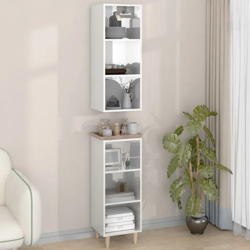 vidaXL Ντουλάπι Γυαλιστερό Λευκό 34,5x32,5x180 εκ. Επεξεργασμένο Ξύλο