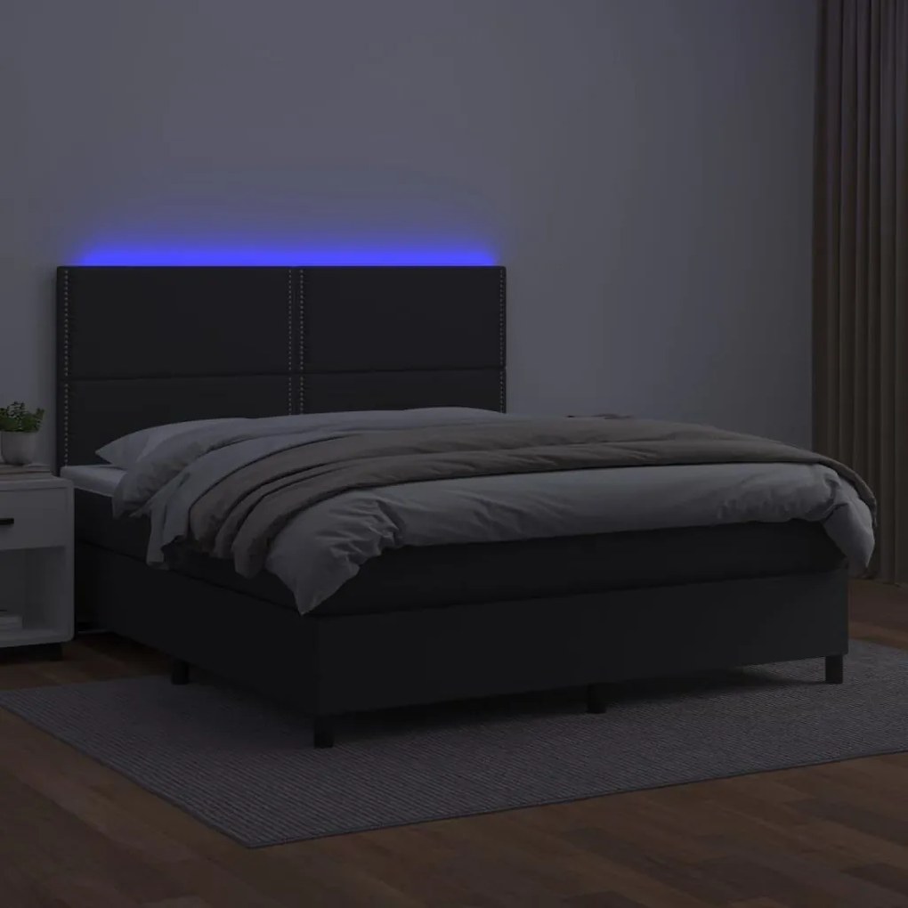 Κρεβάτι Boxspring με Στρώμα &amp; LED Μαύρο 180x200 εκ. Συνθ. Δέρμα - Μαύρο