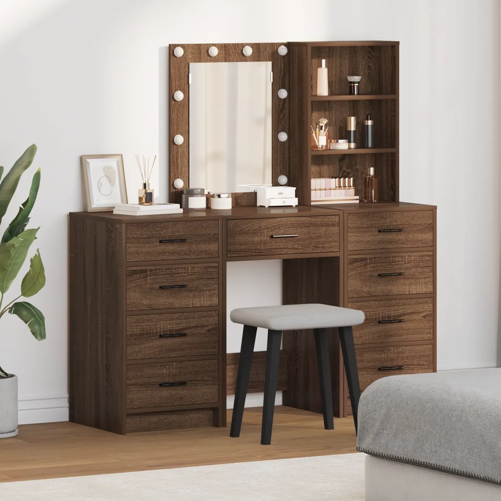 vidaXL Τραπέζι περιποίησης με συρτάρι 3 pcs Καφέ 40 x 41 x 135 εκ.