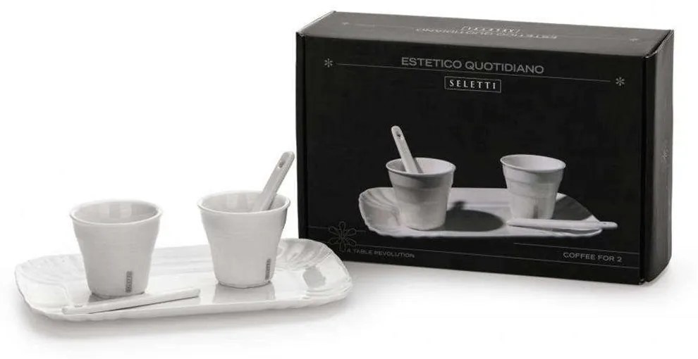 Φλυτζάνια Καφέ Με Αναδευτήρες Και Δίσκο (Σετ 5Τμχ) 10101 13x20cm White Seletti
 Porcelain