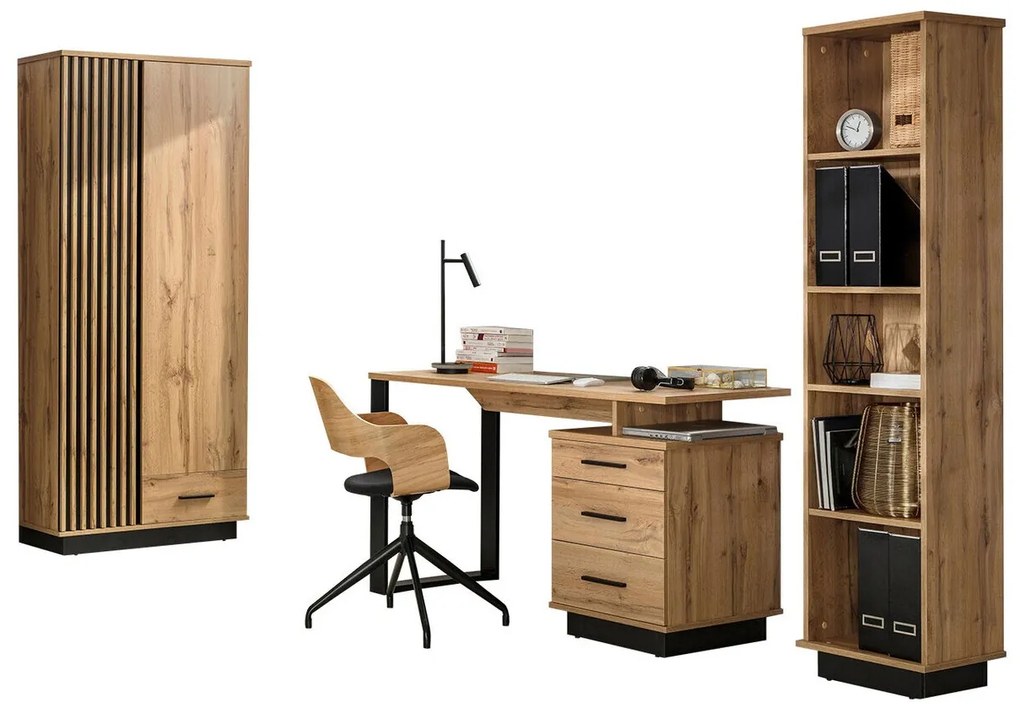 Σετ επίπλων Ogden J119, 133 kg, Wotan δρυς, Μαύρο, Ινοσανίδες μέσης πυκνότητας, Πλαστικοποιημένη μοριοσανίδα, Πόρτες ντουλάπας: Με μεντεσέδες