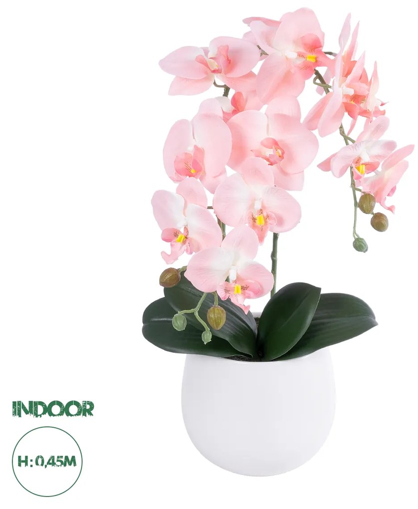 GloboStar® Artificial Garden SALMON ORCHID 21118 Διακοσμητικό Φυτό Ροζ-Πορτοκαλί Ορχιδέα Υ45cm