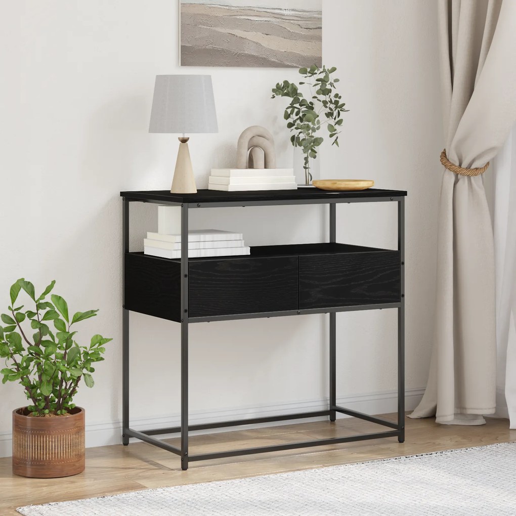 vidaXL Κονσόλα Μαύρη Δρυς 75x40x75 εκ Επεξεργασμένο Ξύλο και Ατσάλι
