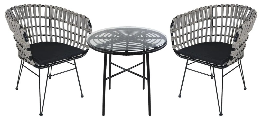 Σετ Τραπεζαρία Κήπου ArteLibre APPIUS Μαύρο Μέταλλο/Rattan/Γυαλί Με 2 Καρέκλες 14990394