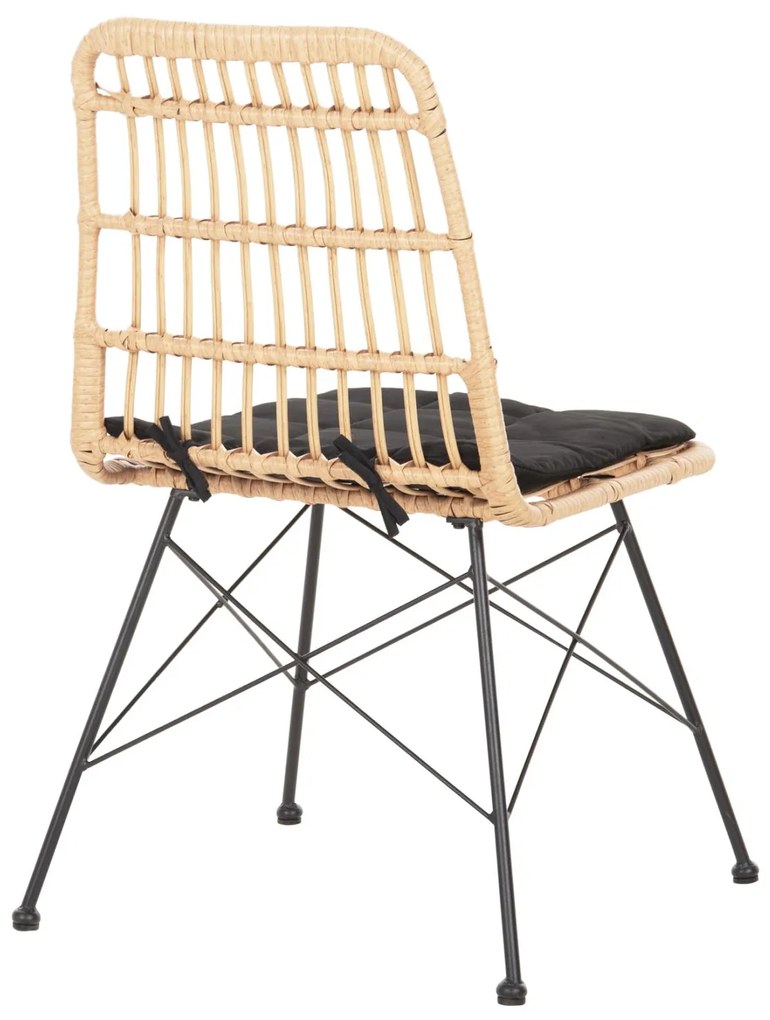 Καρέκλα ALLEGRA C5451.11 Μεταλλική με Μαξιλάρι Μαύρο και Wicker Μπέζ 52x51.5x83.5Yεκ. 52x51.5x83.5 εκ.