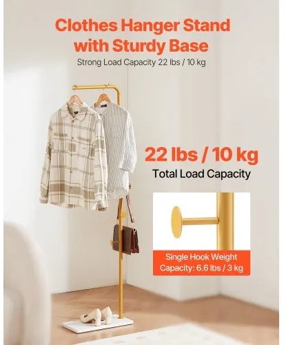 VEVOR Coat Rack Freestanding Coats Rack with Quartz Stone Base &amp; 3 Round Hooks