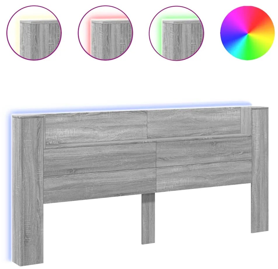 vidaXL Κεφαλάρι με Αποθηκ. Χώρο &amp; LED Γκρι Sonoma 220x16,5x103,5 εκ.
