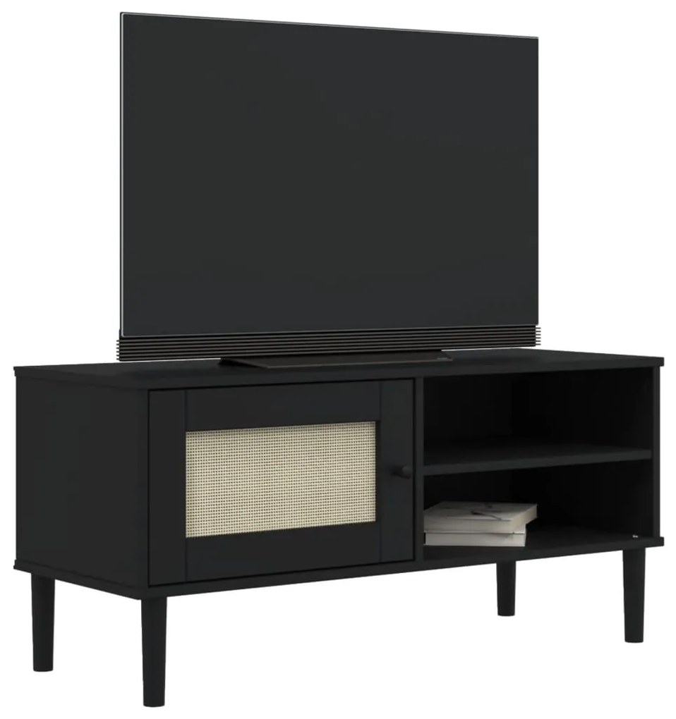 vidaXL Έπιπλο Τηλεόρασης SENJA Μαύρο / Ρατάν 106x40x49 εκ. Μασίφ Πεύκο