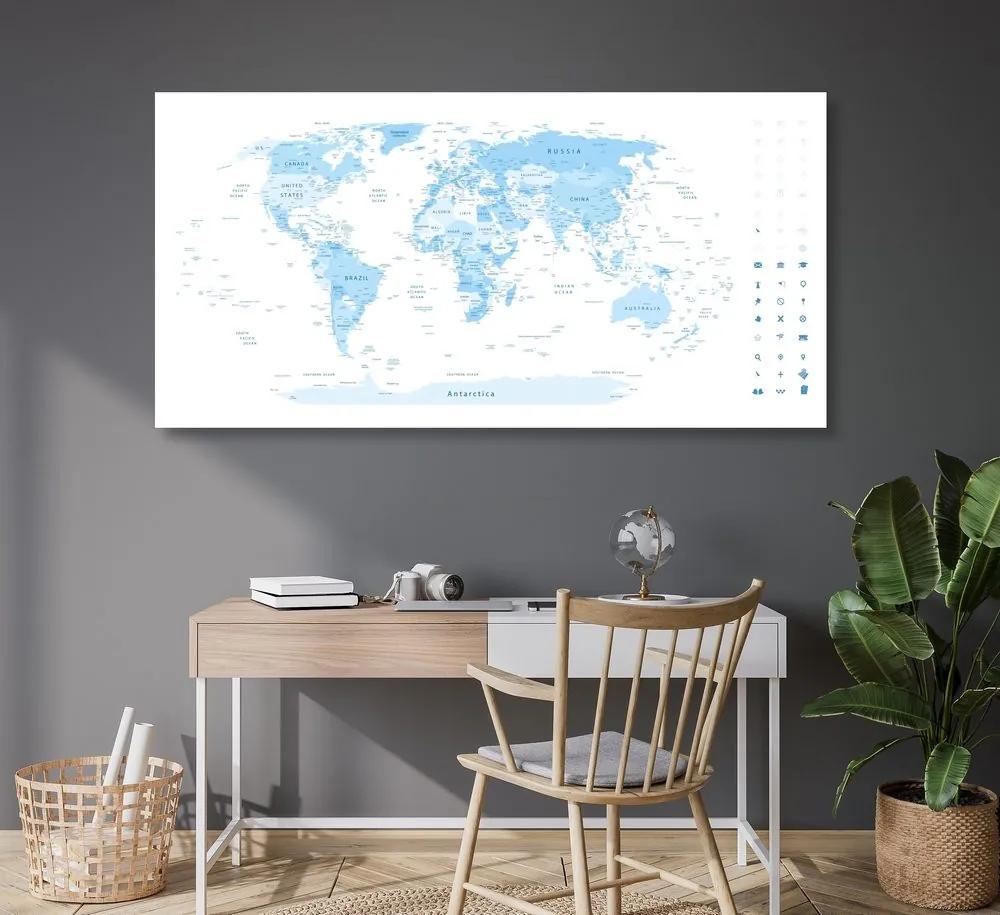 Εικόνα στο φελλό λεπτομερής παγκόσμιος χάρτης σε μπλε - 100x50  wooden