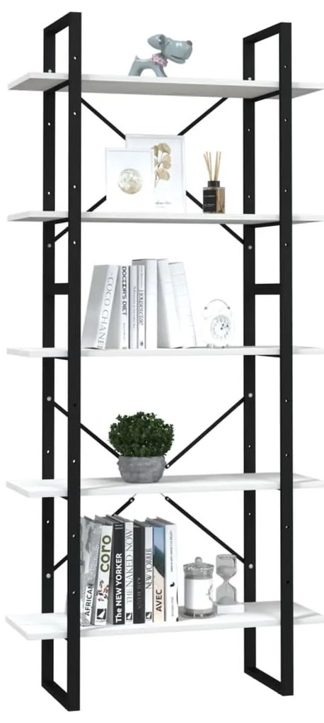 vidaXL Βιβλιοθήκη με 5 Ράφια Λευκή 80 x 30 x 175 εκ. από Ξύλο Πεύκου