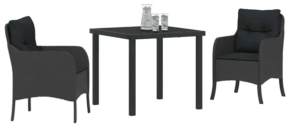 vidaXL Σέτ φαγητού για κήπο με μαξιλάρι 3 pcs Μαύρο Πολυ ράταν