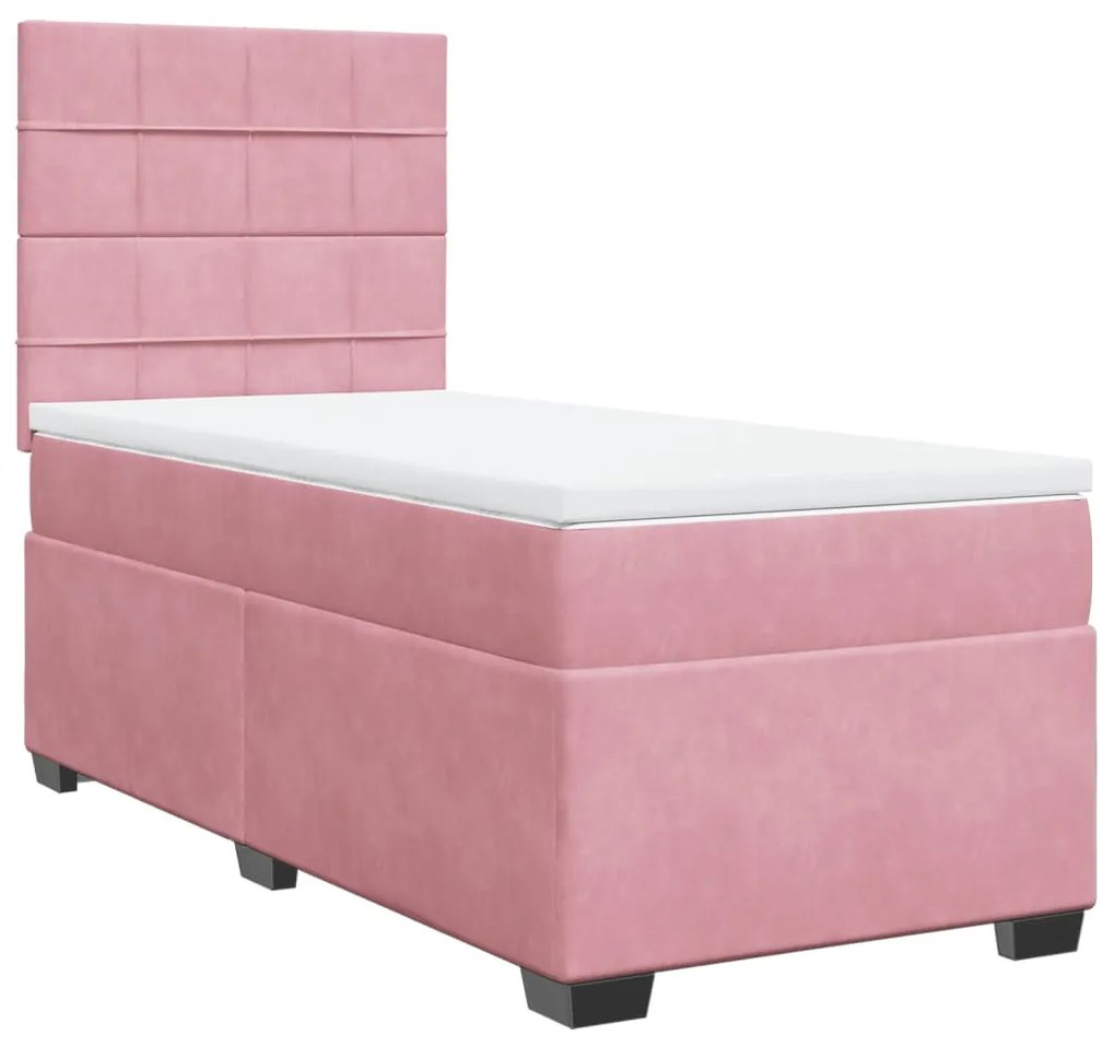 vidaXL Κρεβάτι Boxspring με Στρώμα Ροζ 100x200 εκ. Βελούδινο