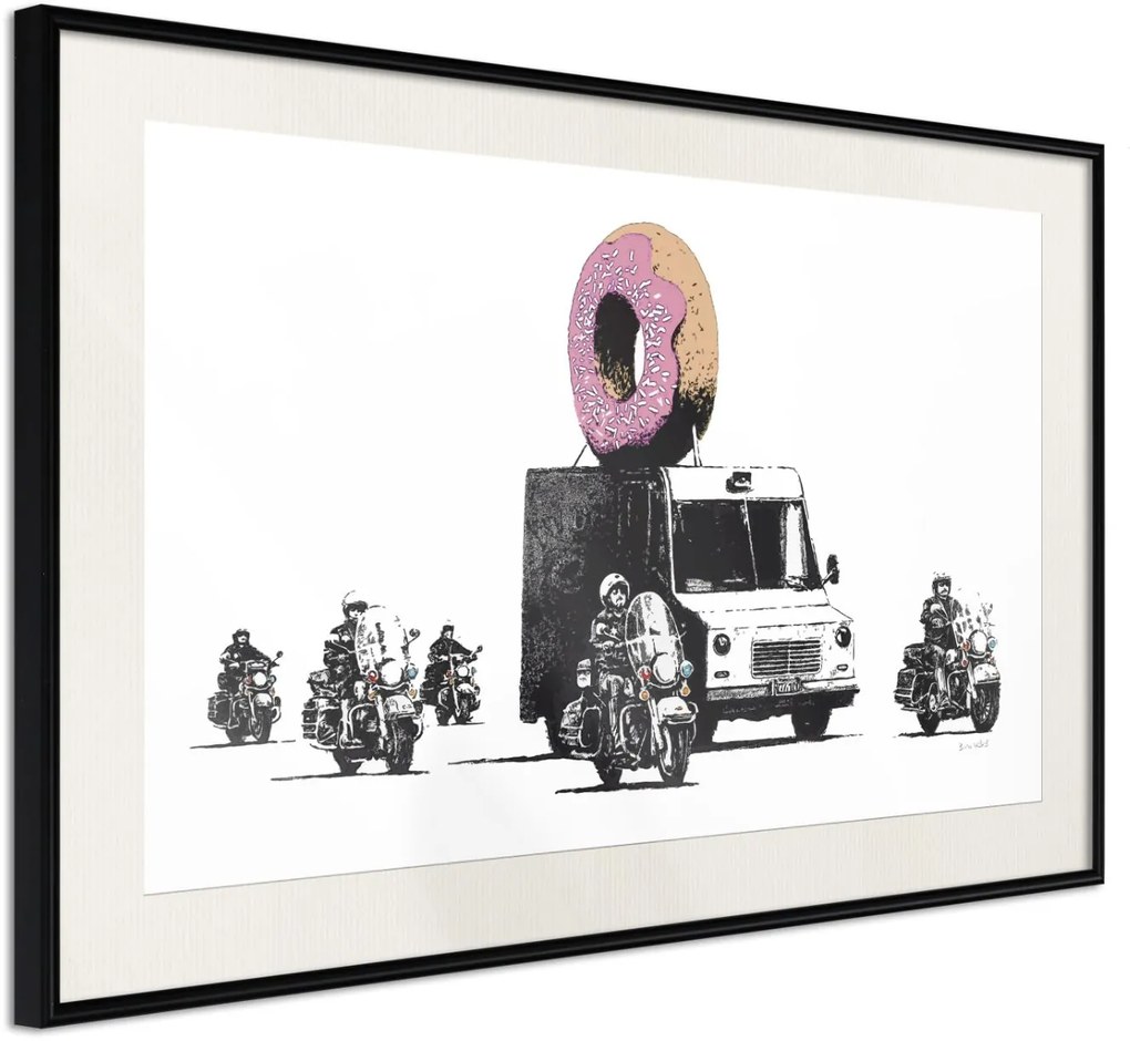 Αφίσα - Banksy: Donuts (Strawberry) - 45x30 - Μαύρο - Με πασπαρτού